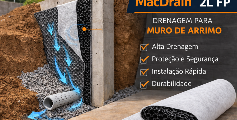Drenagem em muro de arrimo é essencial para segurança estrutural: especialistas destacam uso do MacDrain FP 2L